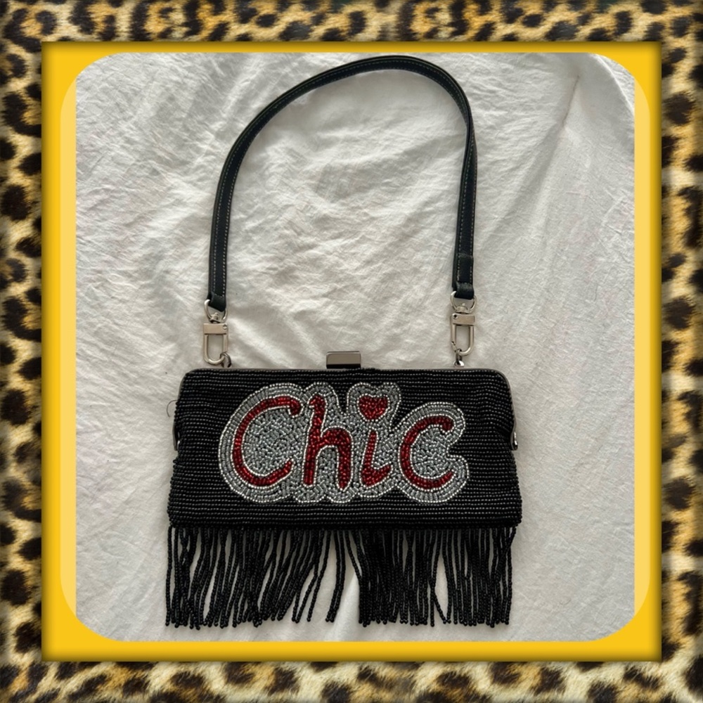 👑✅PRICE FIRM✅Rare Nicole Miller “CHIC” Black Beaded Fringe Bag